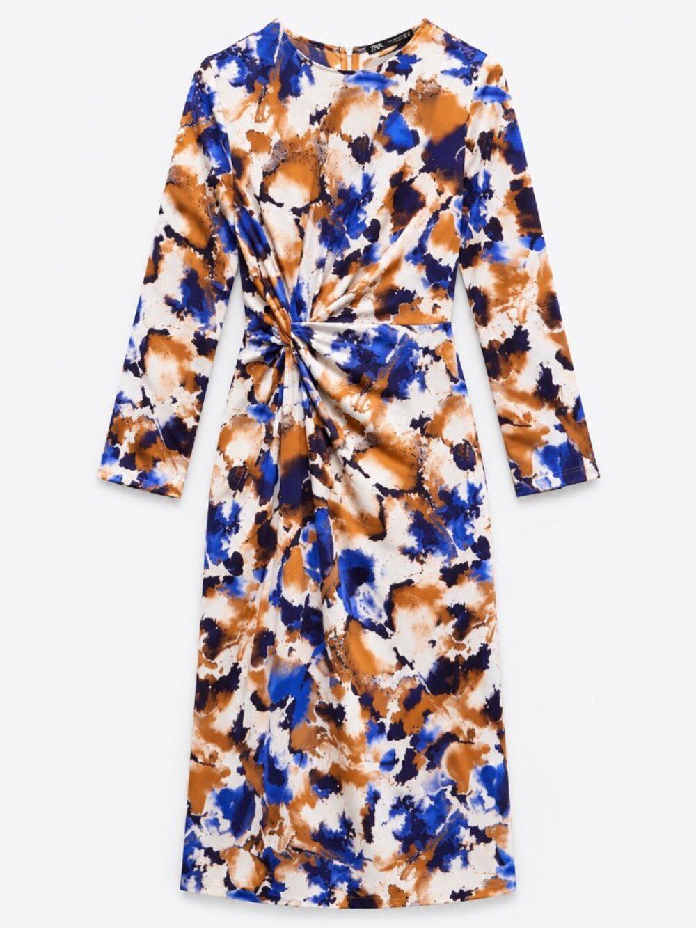 ZARA Abstract Print Knotted Long Sleeve Midi Dress Size Large NWT